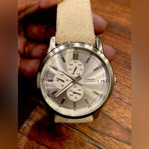 Casio Silver Watch with Tan Strap
